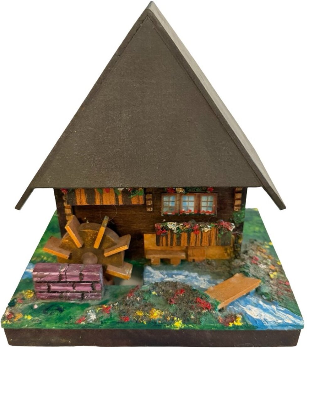 Vintage Reuge Swiss Musical Black Forest Mill Cottage Trinket Box Music Box Wood